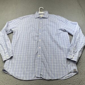 Todd Snyder Shirt Mens 17.5 Blue Plaid Long Sleeve Button Front Dressy Preppy